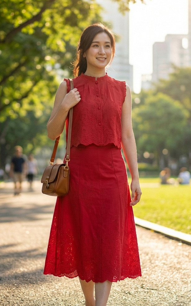 Heather Eyelet Skirt - Crimson