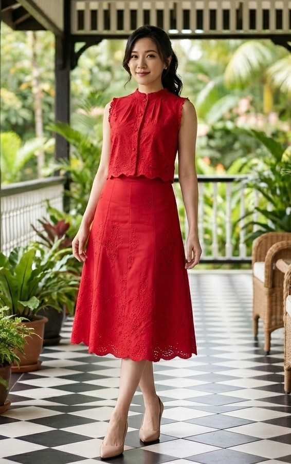 Heather Eyelet Skirt - Crimson