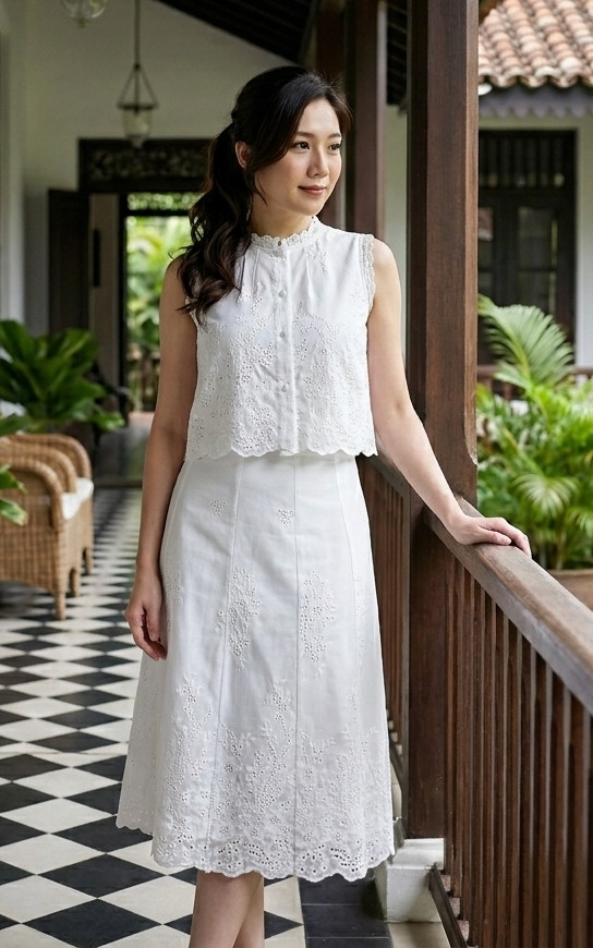 Heather Eyelet Skirt - White