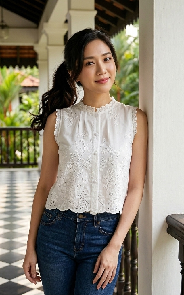 Heather Eyelet Top - White