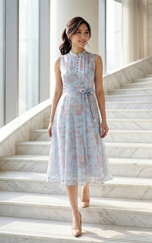 Christine Chiffon Cheongsam Dress - Blue