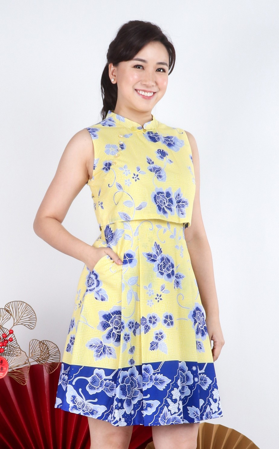 Xiyue Dual Layer Cheongsam Dress - Yellow