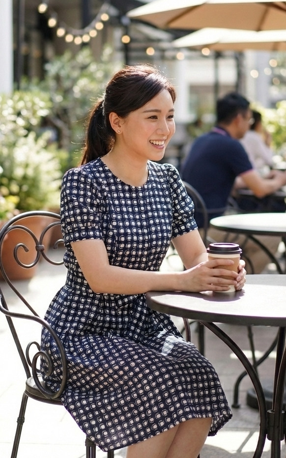 Katie Printed Puff Sleeves Dress - Navy