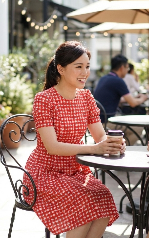 Katie Printed Puff Sleeves Dress - Red