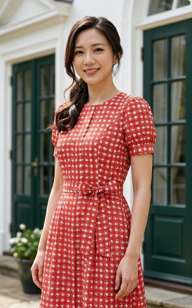 Katie Printed Puff Sleeves Dress - Red