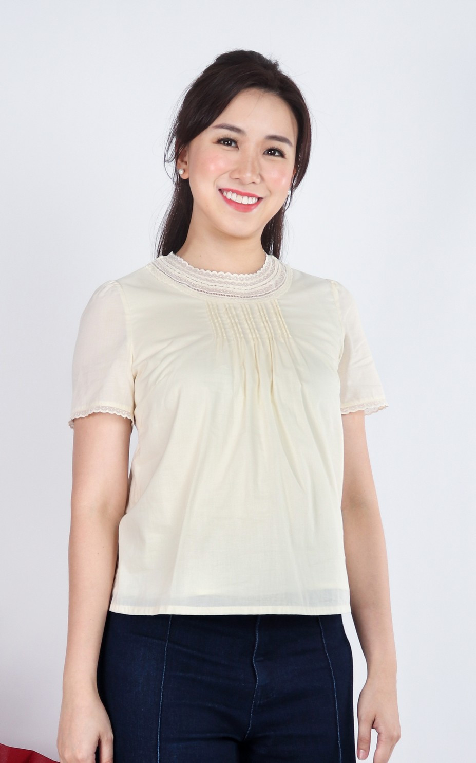 Izzie Lace-Trim Blouse - Cream