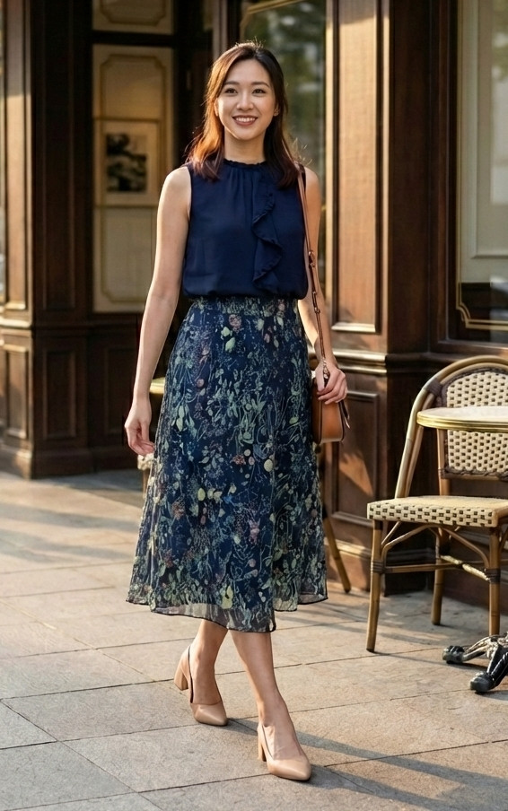 Willa Floral Skirt - Navy