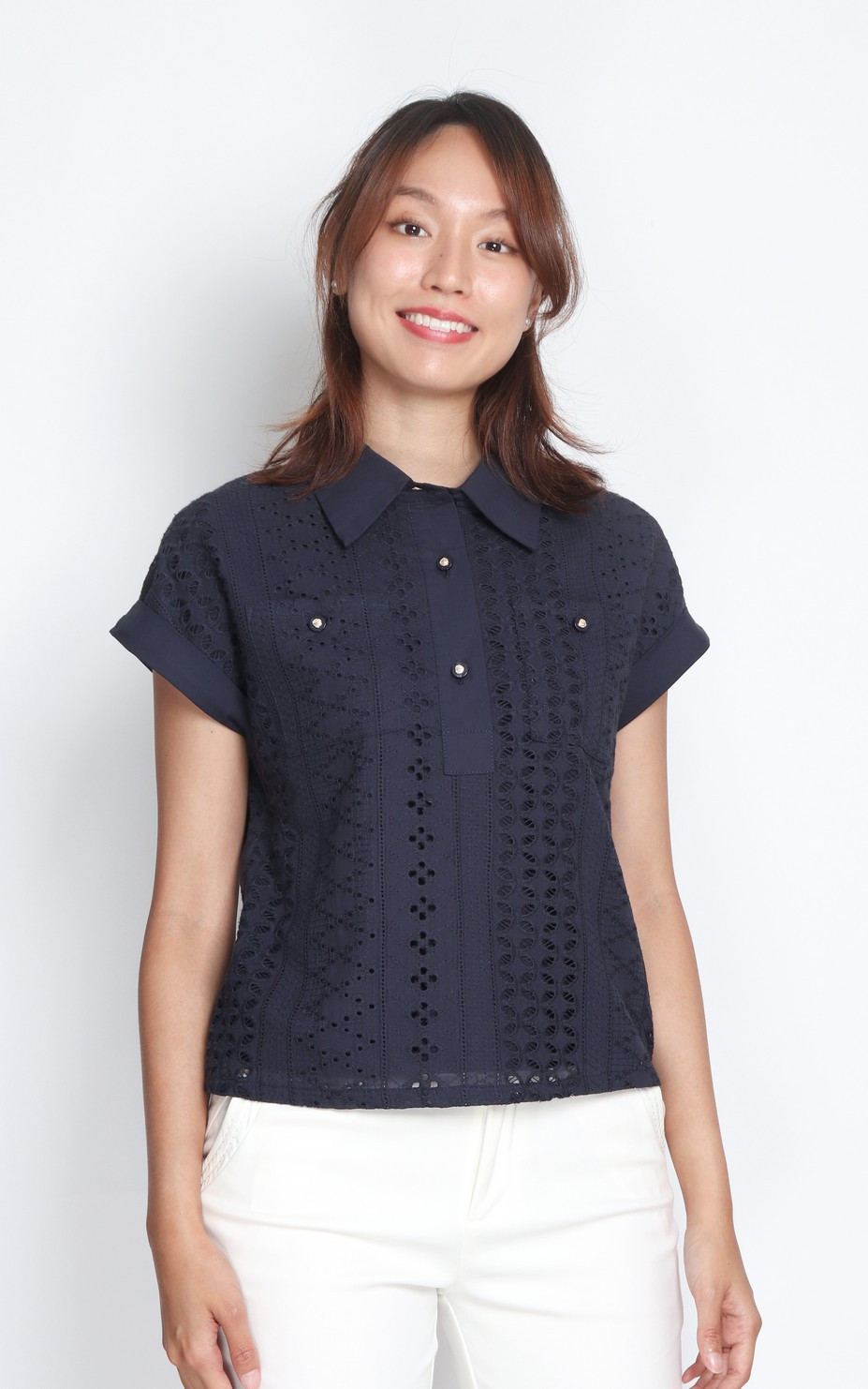 Sera Eyelet Shirt - Navy
