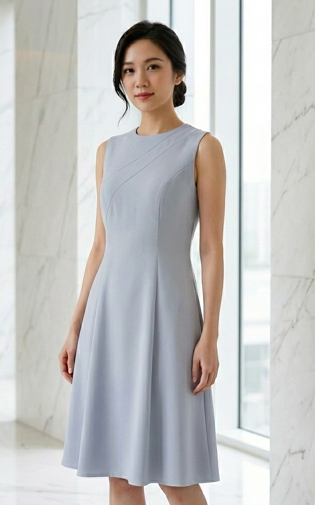 Emma Contour Work Dress - Ice Blue Grey