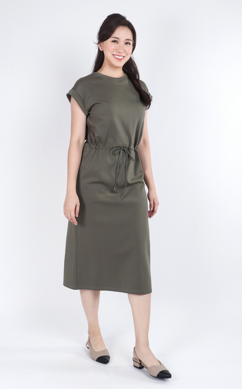 Zender Drawstring Tee Dress - Olive