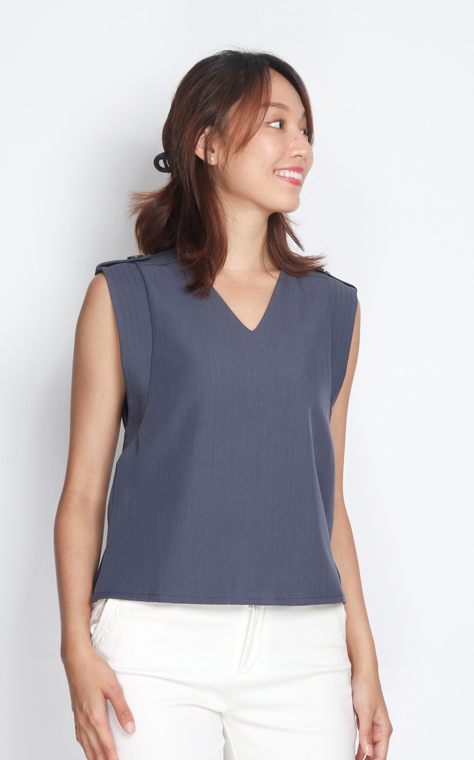 Anita Sleeveless V-Neck Top - Grey