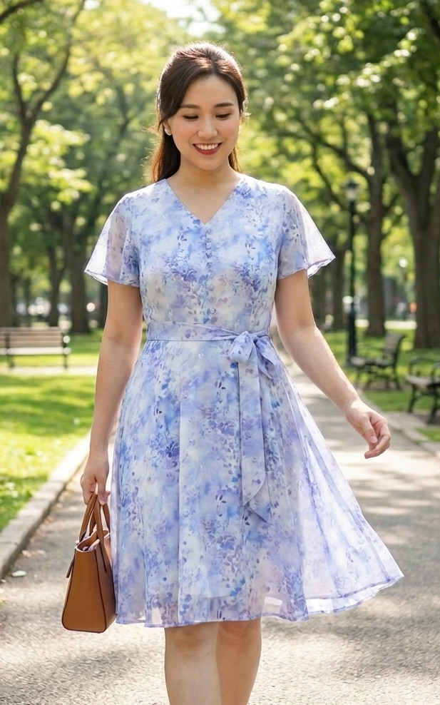 Merida V-Neck Chiffon Dress - Lilac