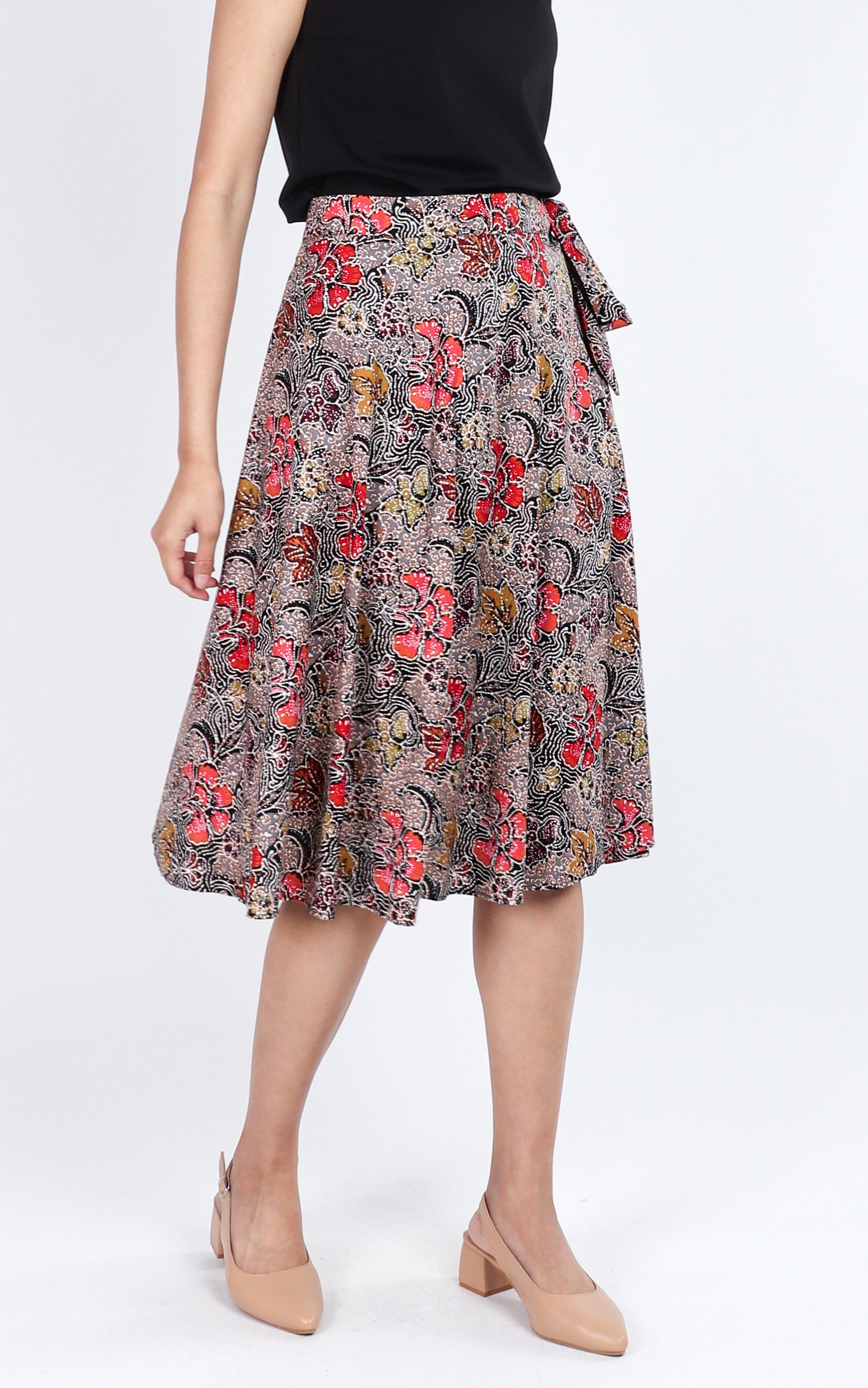 Althea Batik Wrap Midi Skirt - Red