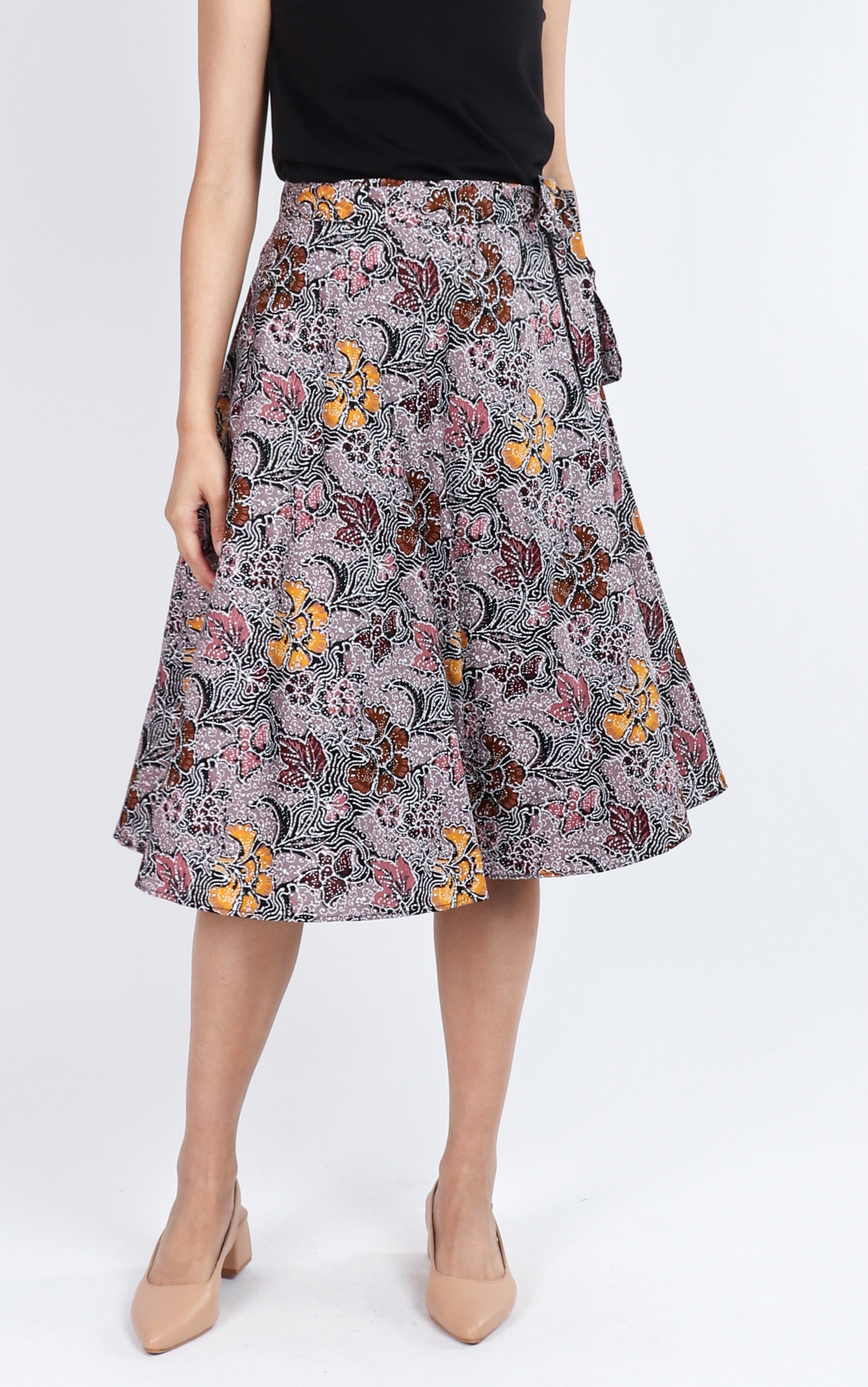 Althea Batik Wrap Midi Skirt - Yellow