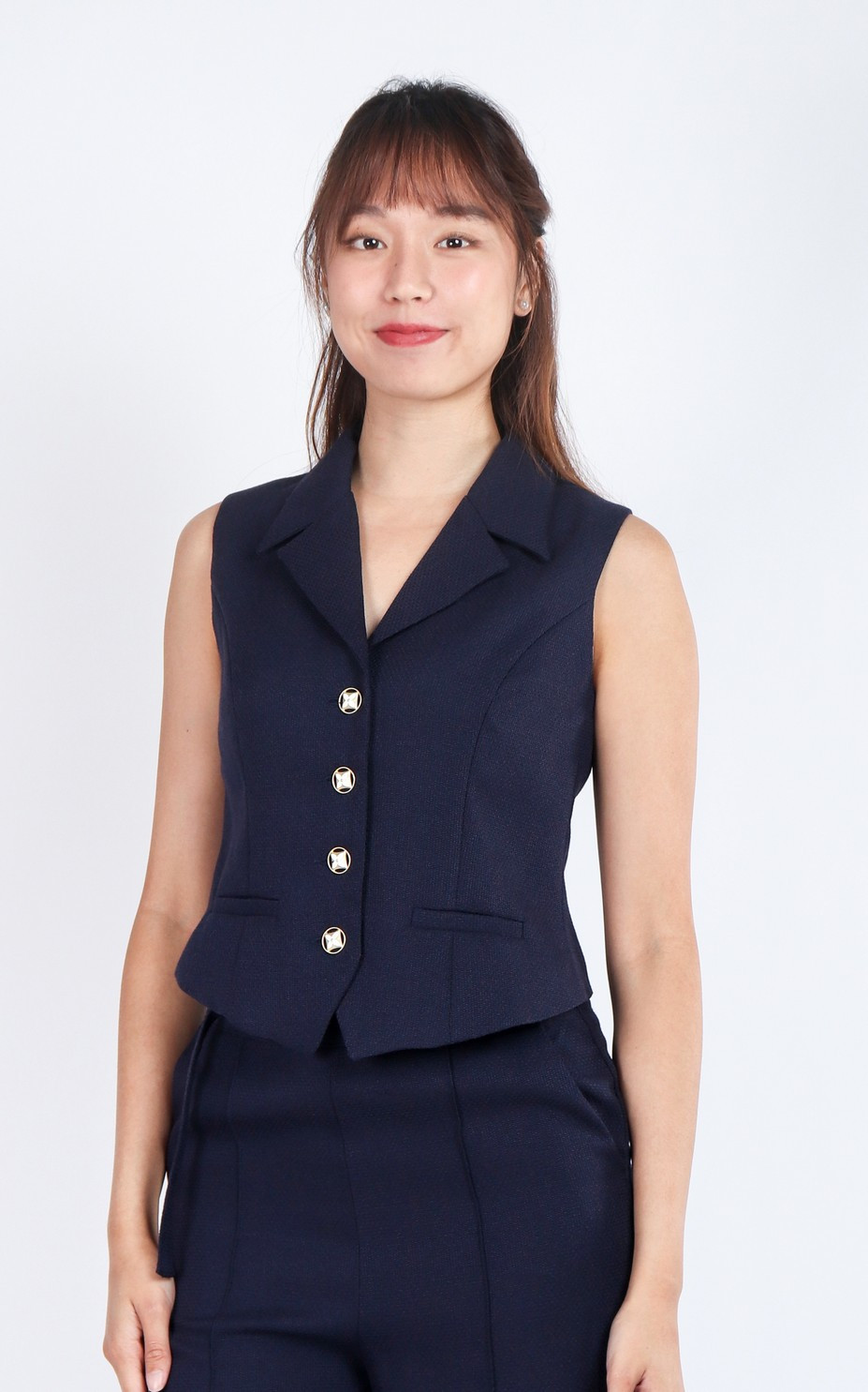 Taya Tailored Vest Top - Navy