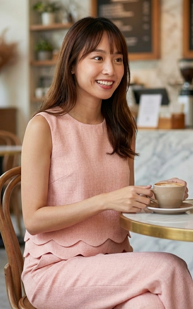 Alyna Layered Scallop Hem Top - Peach Pink