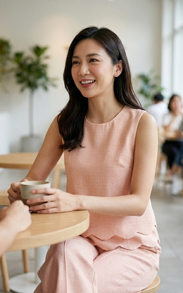 Alyna Layered Scallop Hem Top - Peach Pink