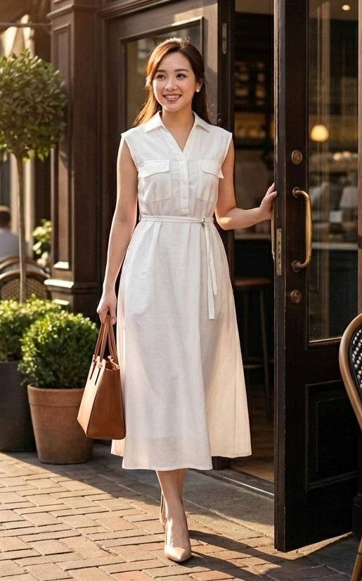 Yunise Linen Utility Midi Dress - White