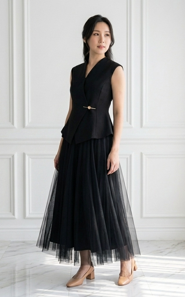 Clarien Tailored Wrap Top - Black