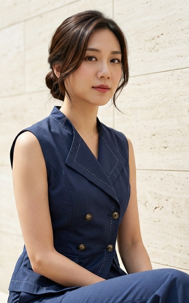 Salene Linen Vest Top - Navy