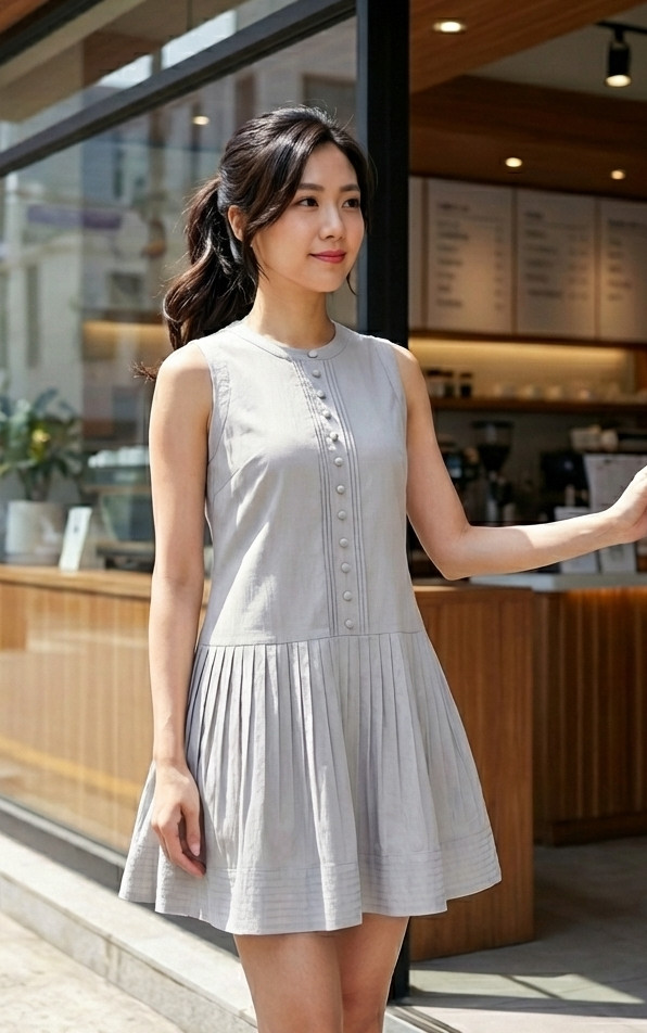 Verina Pintuck Drop Waist Dress - Ice Grey