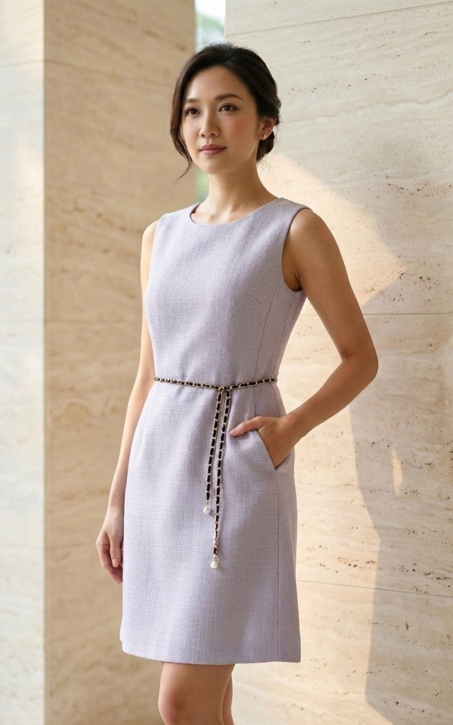 Hailey Tweed Shift Dress - Lilac