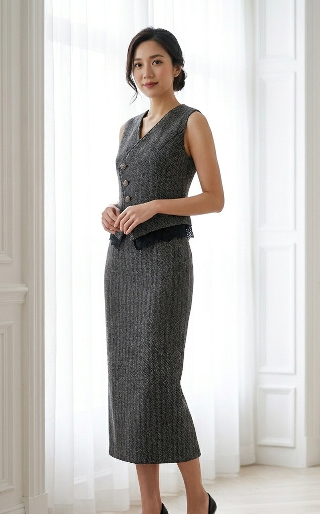 Blake Tweed Pencil Skirt - Graphite