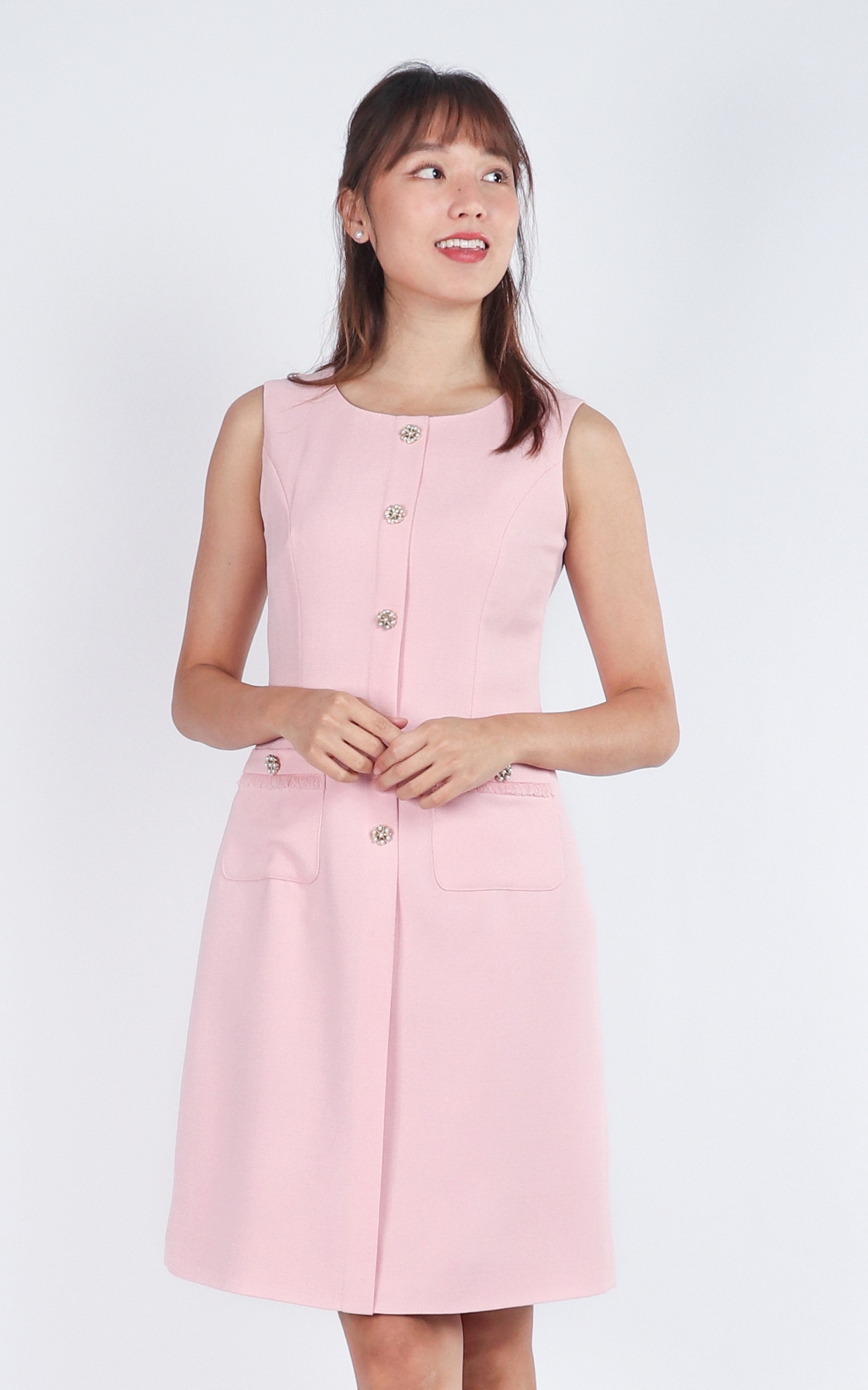 Loretta Button Sheath Dress - Pink