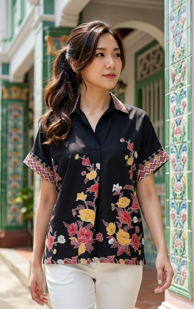 Tayaka Batik Kaftan Top - Black