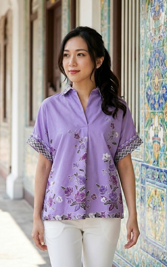 Tayaka Batik Kaftan Top - Lilac