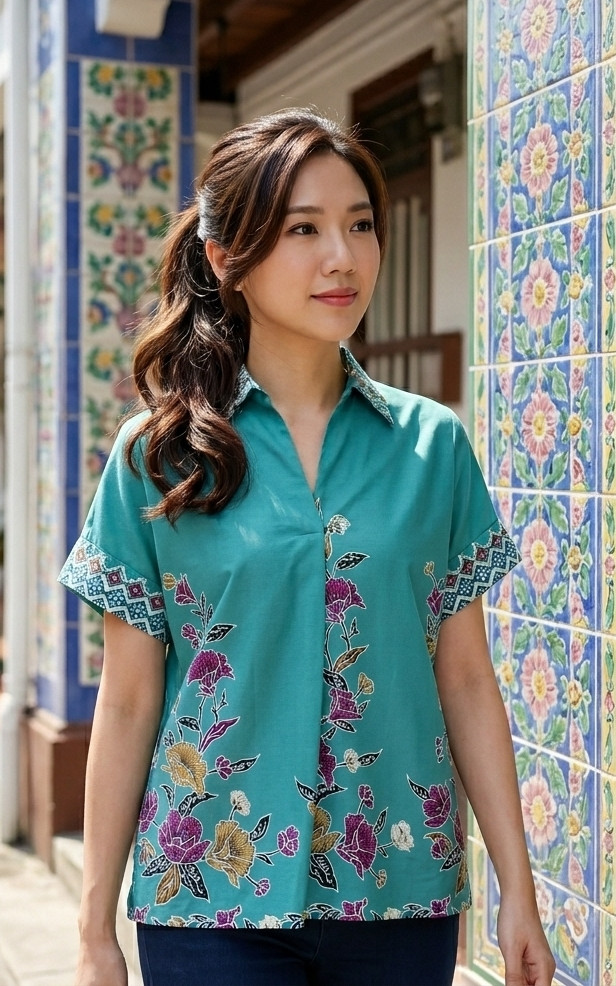 Tayaka Batik Kaftan Top - Teal