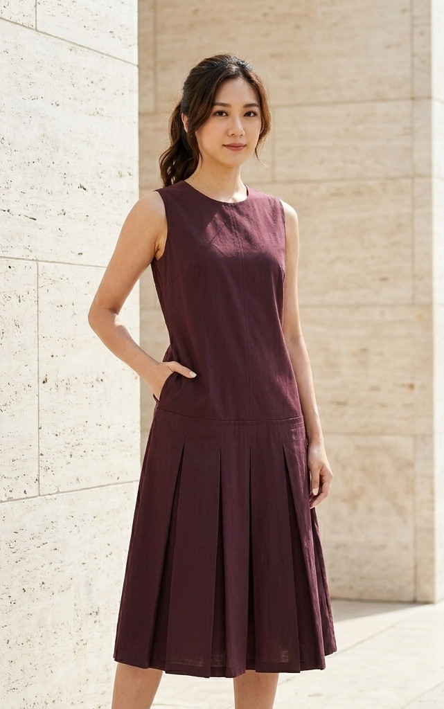 Macey Dropwaist Midi Dress - Maroon