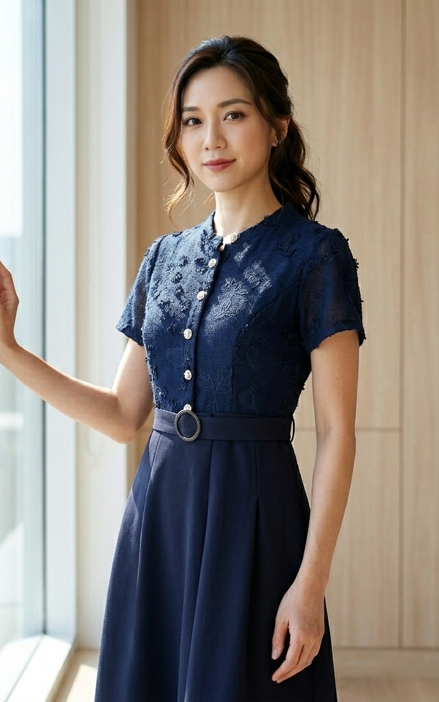Cassia Brushed Knit Belted Dress - Navy