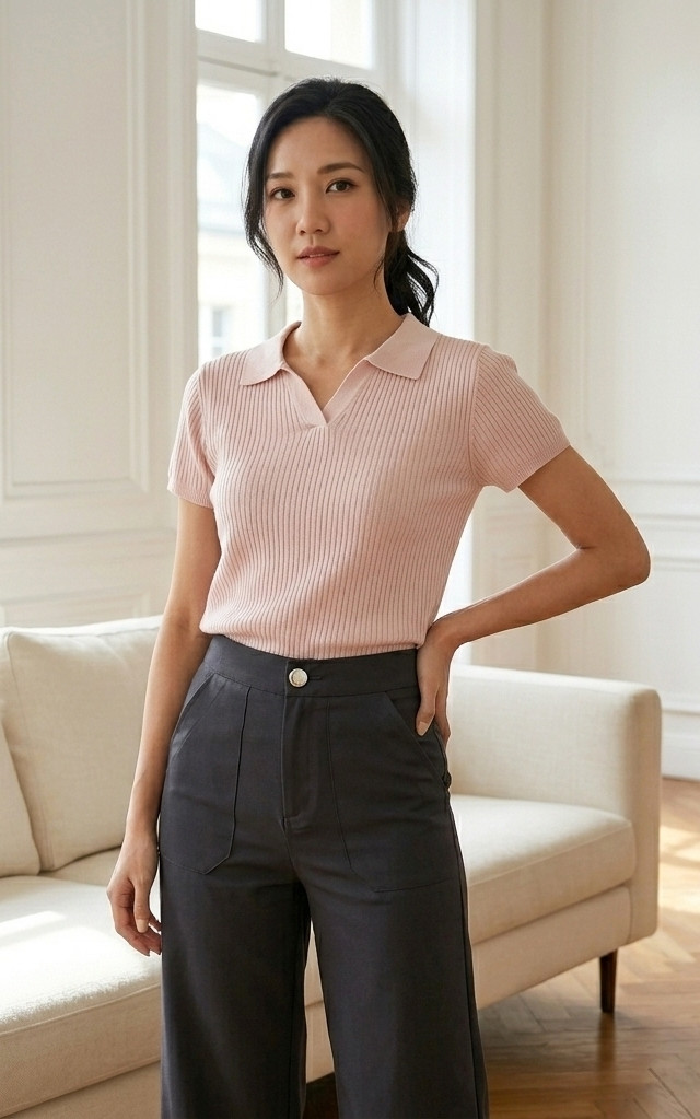Amie Skipper Polo Knit Top - Pink
