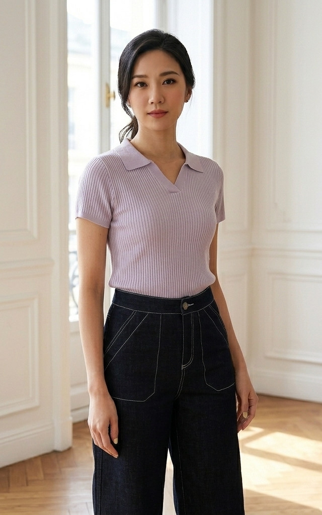 Amie Skipper Polo Knit Top - Lilac