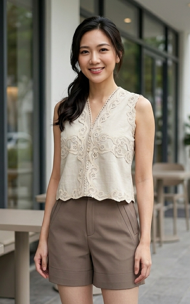 Tatti Lace Trim Top - Cream