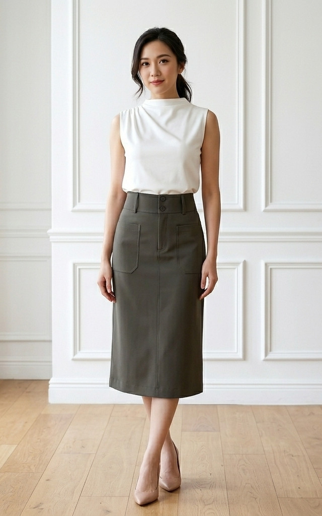 Noel Midi Pencil Skirt - Olive