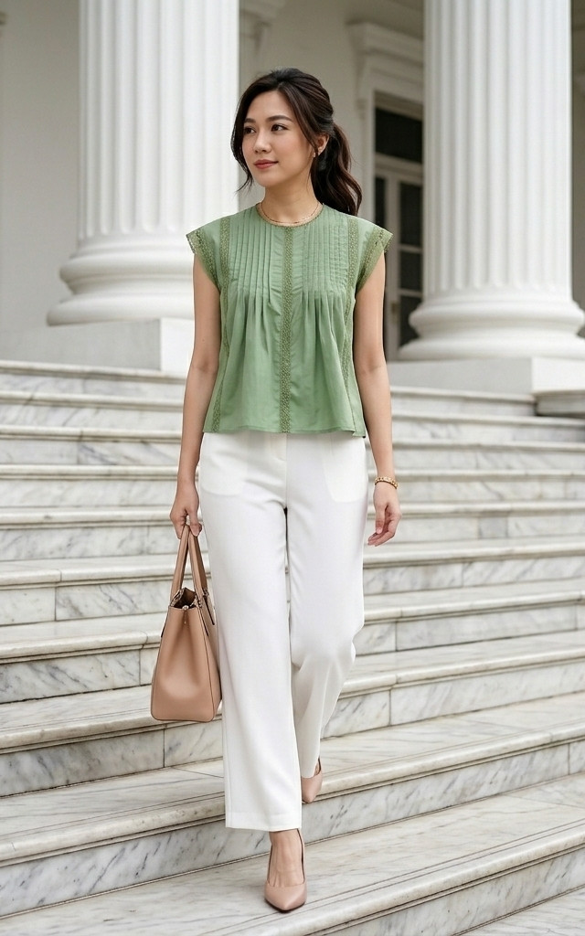 Delilah Lace Trim Top - Sage