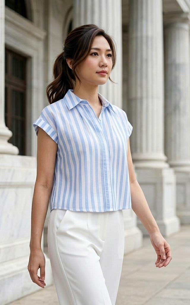 Dew Striped Linen Shirt - Blue