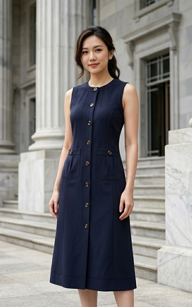 Oliver Pockets Midi Dress - Navy