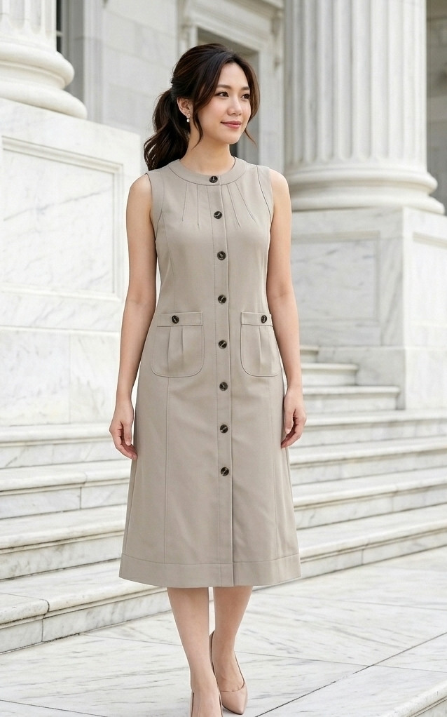 Oliver Pockets Midi Dress - Khaki