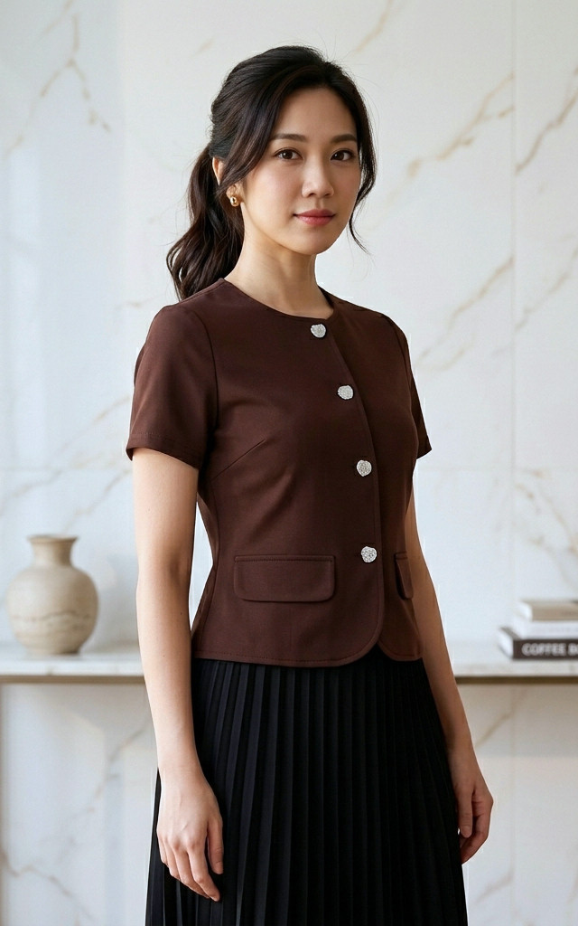 Aricia Button Sleeve Top - Chestnut