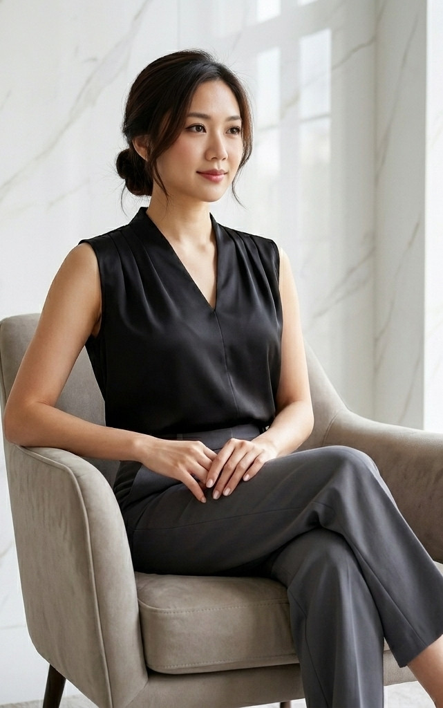 Aveline V-Neck Satin Top - Black