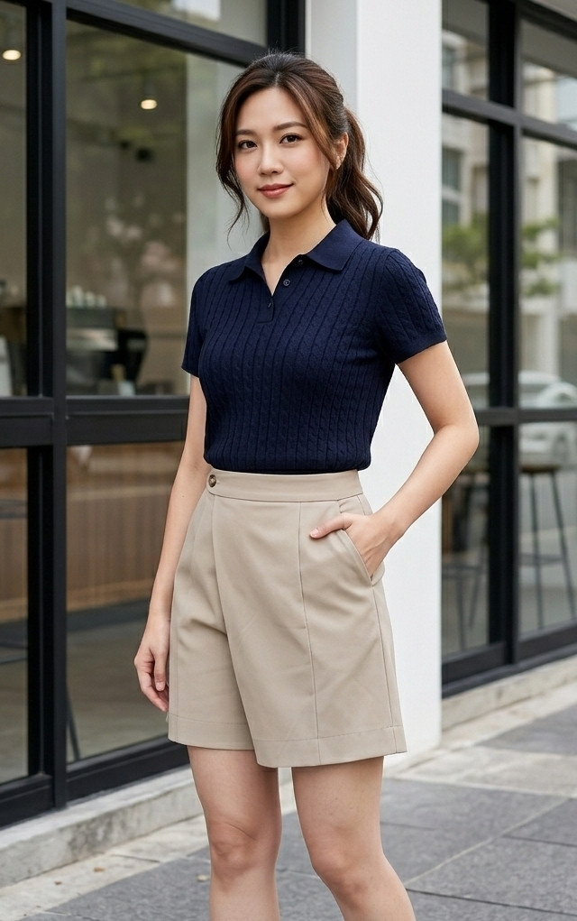 Zania Knit Polo Top - Navy