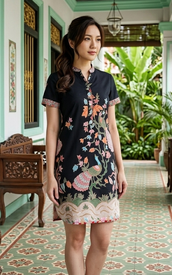 Arabella Batik Shift Dress - Black/Multi