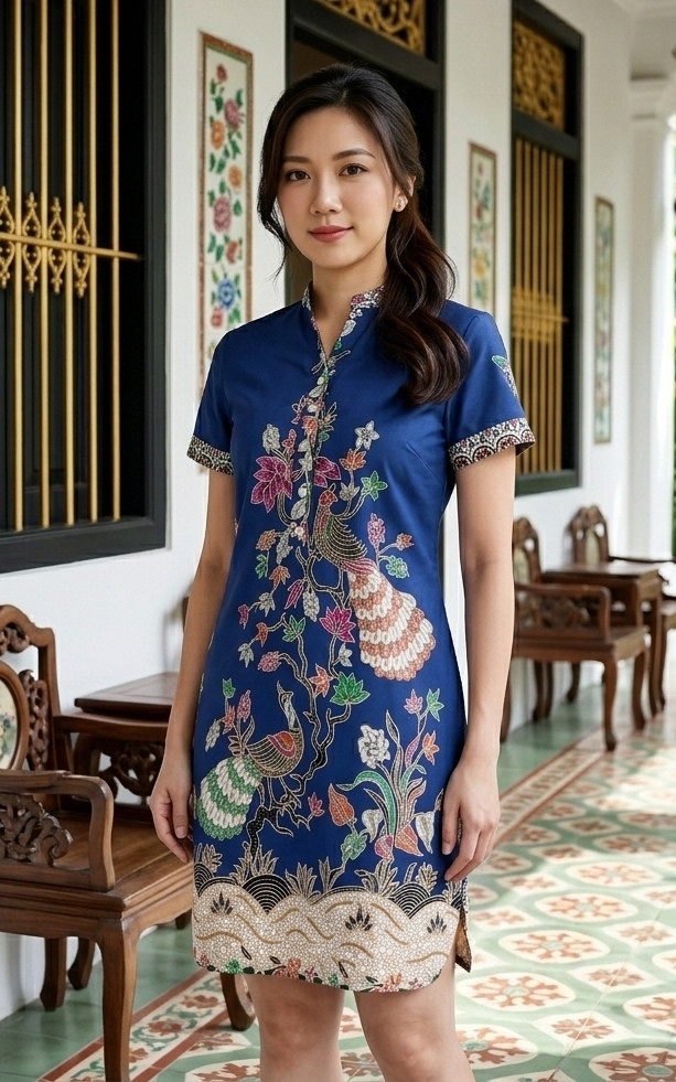 Arabella Batik Shift Dress - Navy 