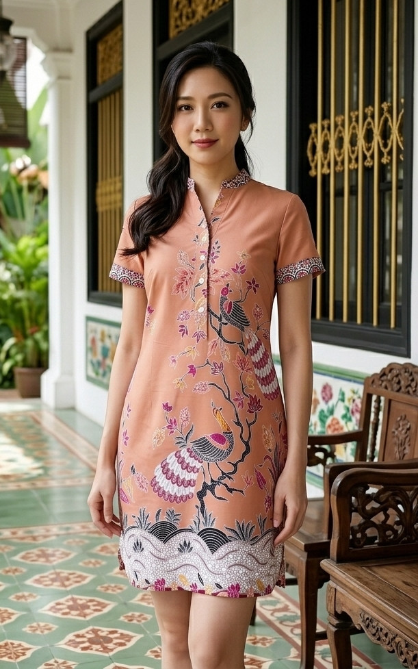 Arabella Batik Shift Dress - Peach
