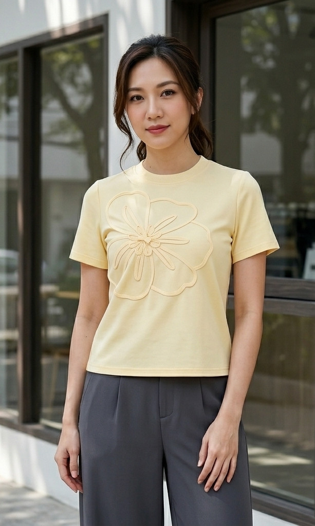 Nerine Floral Motif Top - Buttercream 