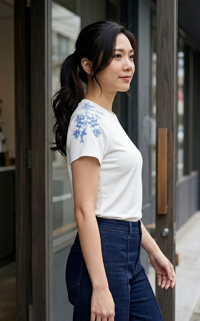 Scarlette Embroidered Sleeves Tee Top - White