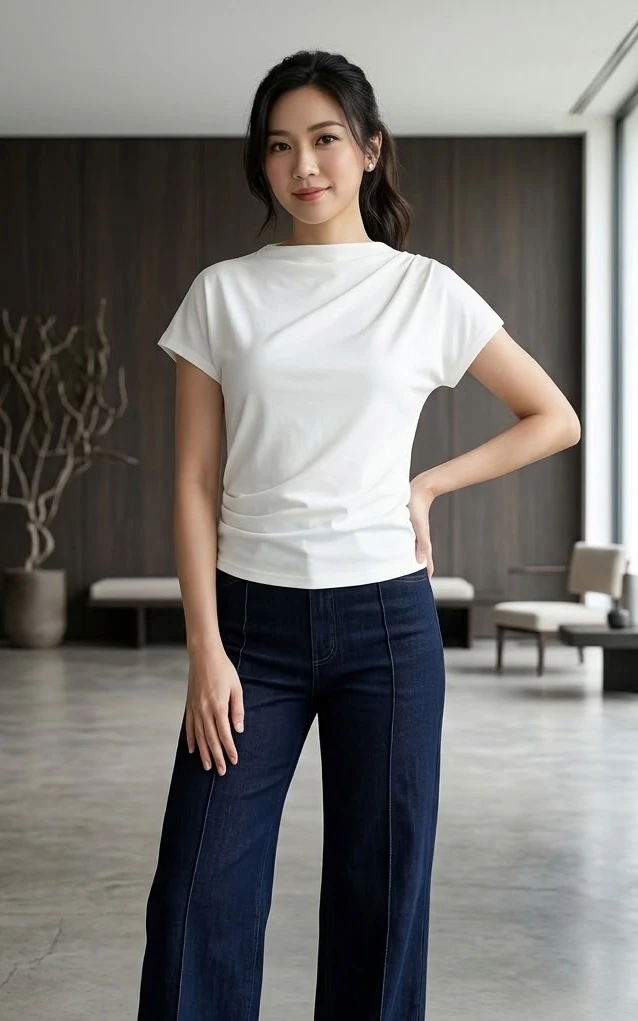 Beverly Asymmetrical Ruched Top - White